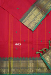 Reddish Pink - Karthigai silk cotton Bavanji box temple border with buttas