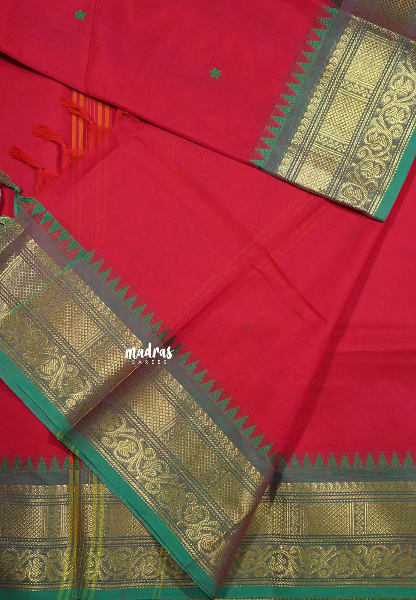 Reddish Pink - Karthigai silk cotton Bavanji box temple border with buttas