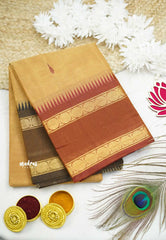 Karthigai silk cotton Big Rudhraksham Ganga Jamuna border - Pastel brown