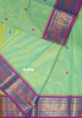 Dual shade Mild Green - Karthigai silk cotton temple sculpture border with Buttas