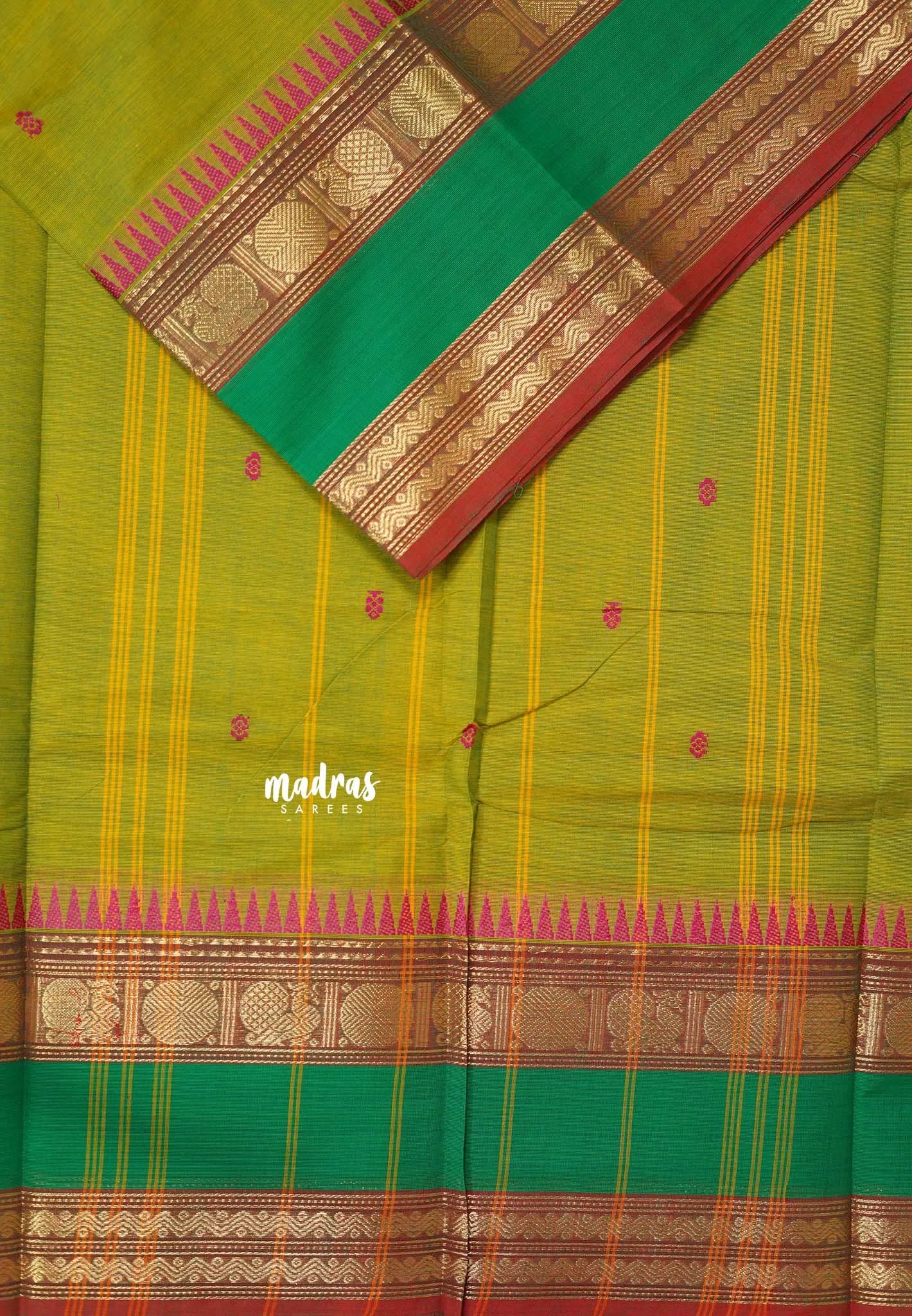 Mehndi Green - Karthigai silk cotton buttas annam small temple border