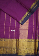 Karthigai silk cotton plain body big mayil border - Magenta