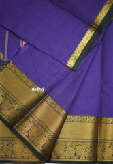 Karthigai silk cotton plain body big mayil border - Violet