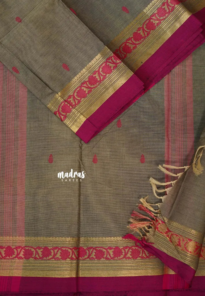 Royal Ash Elegance - Karthigai silk cotton floral small border with buttas
