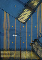 Greyish Blue - Karthigai silk cotton Flower Border with Buttas