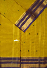 Dual Shade Yellow - Karthigai silk cotton small Bavanji with Line border with Buttas - Best for Wedding Functions