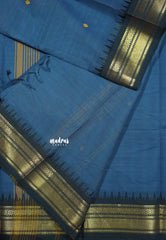 Greyish Blue - Karthigai silk cotton Flower Border with Buttas
