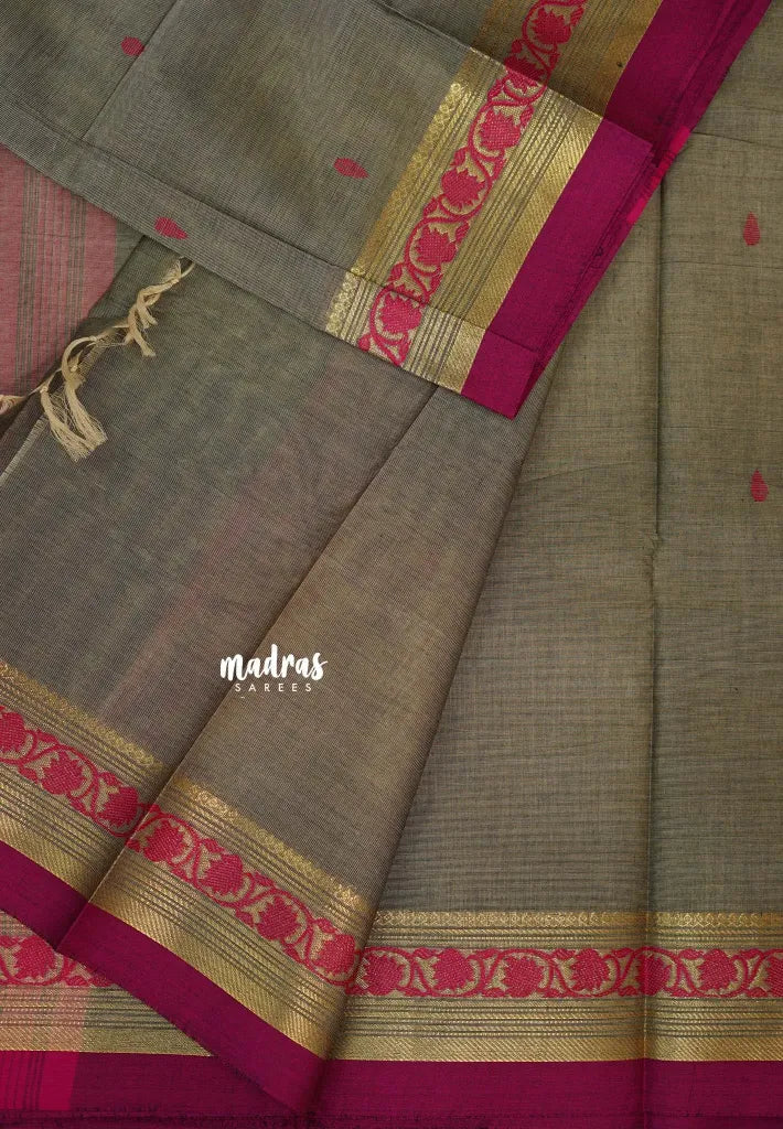 Royal Ash Elegance - Karthigai silk cotton floral small border with buttas