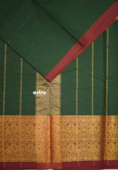 Karthigai silk cotton plain body big mayil border - Green