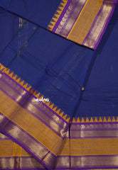 Navy Blue - Karthigai silk cotton Mango & Temple Multi Border with Buttas