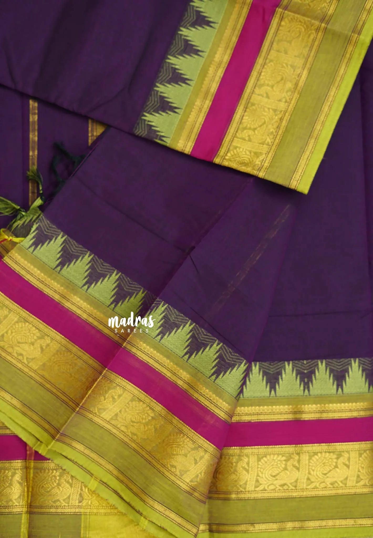 Jamun Purple - Karthigai silk cotton plain body with mayil and temple border