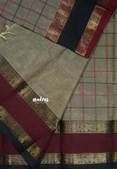 Olive Grey - Premium Karthigai silk cotton big Checks Ganga Jamuna Border