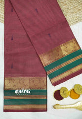 Karthigai silk cotton mayil border - Onion pink