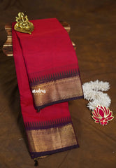 Crimson Red - Karthigai silk cotton getti zari with small temple border - Best for Wedding Functions
