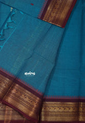 Classic Teal Blue - Karthigai silk cotton Saree Bavanji and Mango border with buttas - Best for Wedding Functions