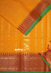 Yellowish Orange - Karthigai silk cotton multi Rudraksham Border with Buttas - Best for Small Functions
