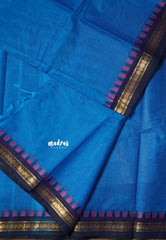 Cobalt Blue - Karthigai silk cotton rudraksha with temple weaving border - Best for Small Functins