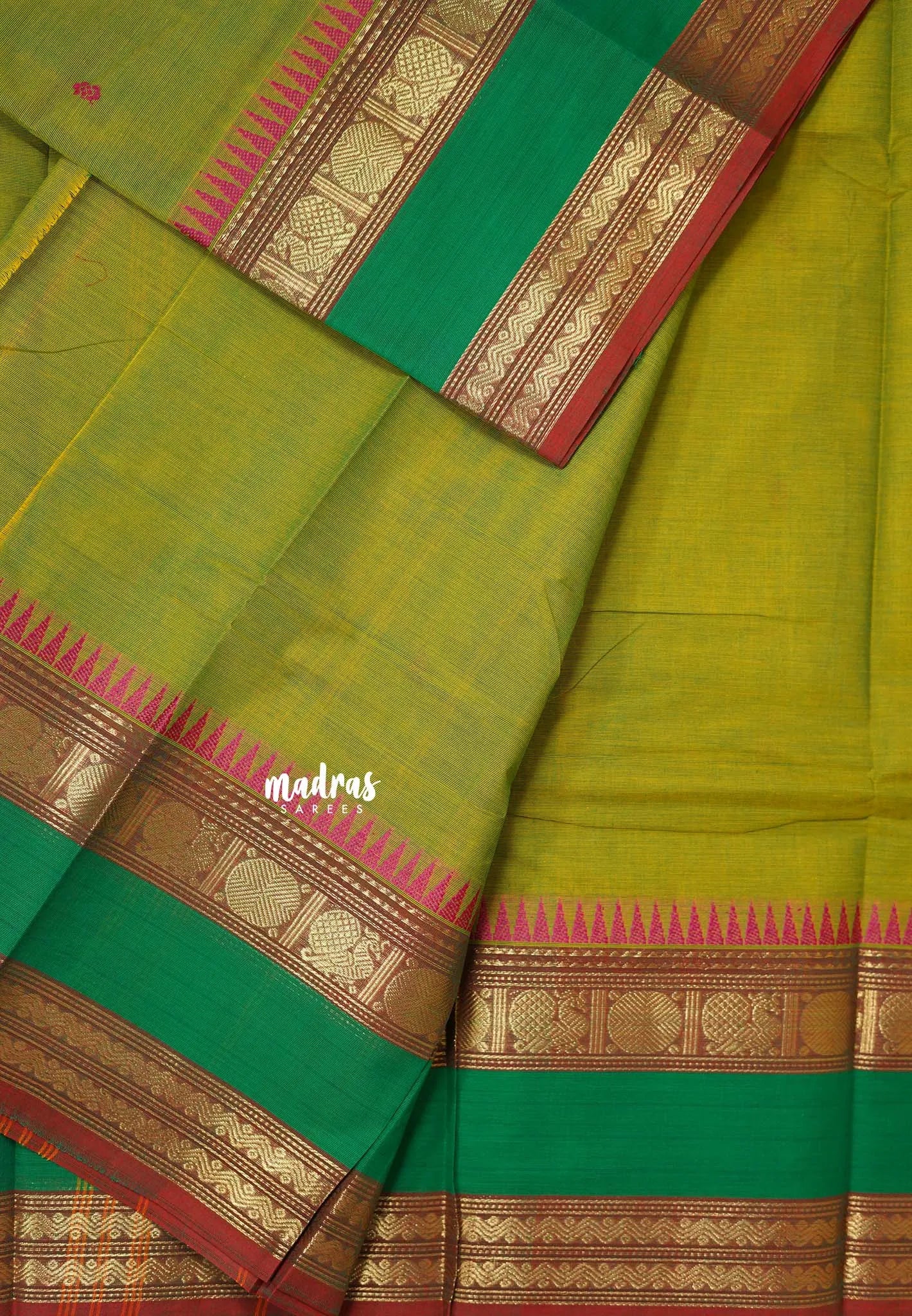 Mehndi Green - Karthigai silk cotton buttas annam small temple border