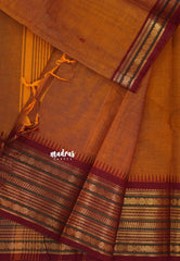 Mustard yellow - Karthigai silk cotton  Multi Border Rudraksham with buttas