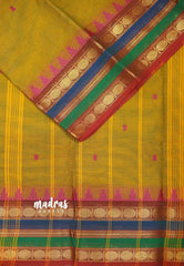 Karthigai silk cotton multicolor rudraksham border - yellowish brown