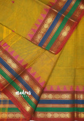 Karthigai silk cotton multicolor rudraksham border - yellowish brown