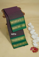 Dual Shade Blueberry -  Karthigai silk cotton rettapeta border mango with muthu kattam - Best for Wedding Functions