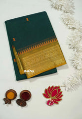 Dark Green - Karthigai silk cotton Saree Bavanji and Mango border with buttas - Best for Wedding Functions