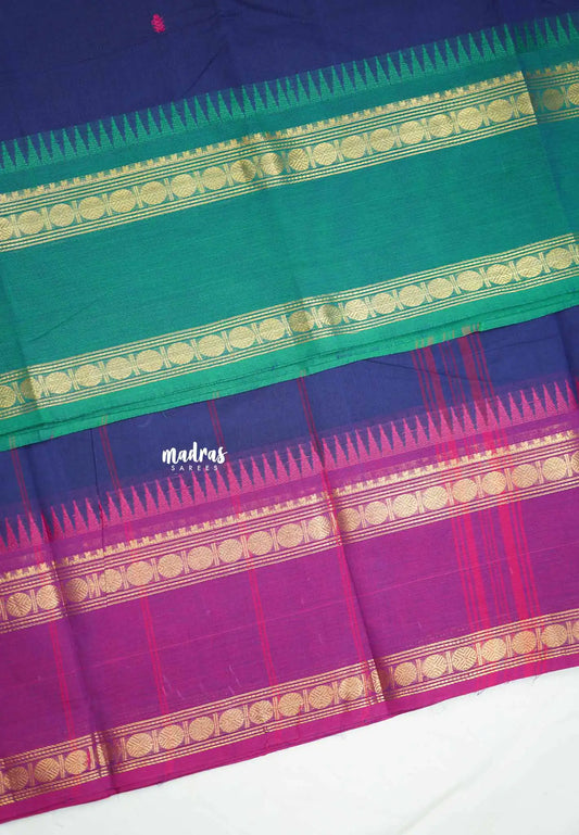 Karthigai silk cotton Rudhraksham Ganga Jamuna border  - MS Blue