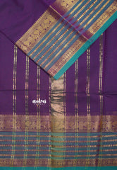 Royal Purple - Karthigai Silk Cotton Saree with Annam and Rudraksham Border - Best for Festive Wear