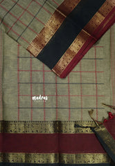 Olive Grey - Premium Karthigai silk cotton big Checks Ganga Jamuna Border