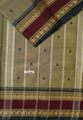 Brownish Grey - Karthigai silk cotton annam mango border with buttas