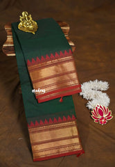 Deep Green - Karthigai Silk Cotton Bavanji with Temple Border - Best for Wedding Functions