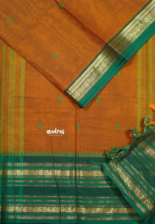 Gold Ochre - Karthigai silk cotton Multi Border with Buttas in saree