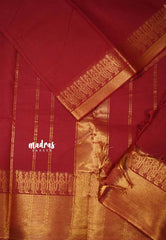 Karthigai silk cotton plain body with getti border - Red - Madras Sarees 
