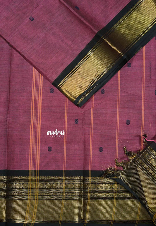 Onion Pink - Karthigai silk cotton Bavanji and small Rudraksham Border with Buttas