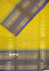 Karthigai silk cotton Rettapet rudraksham border - Yellow with purple