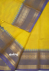 Karthigai silk cotton Rettapet rudraksham border - Yellow with purple