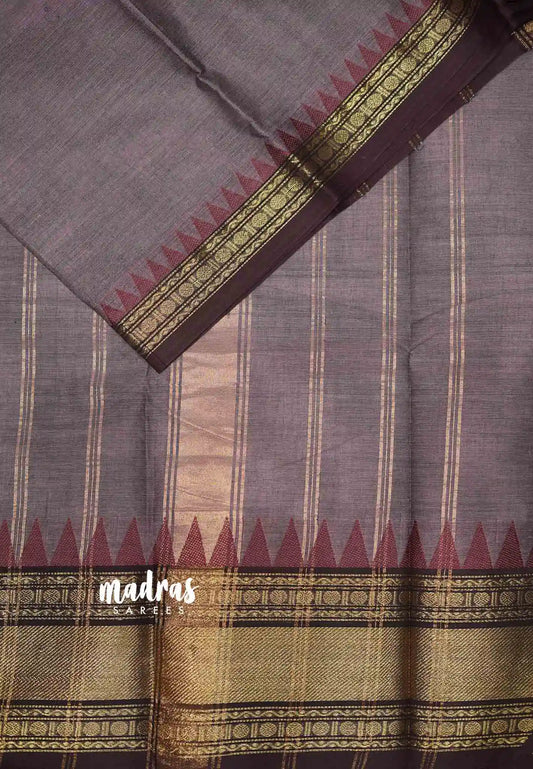 Karthigai silk cotton rettapet and temple border - Purple grey