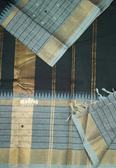 Korvai silk cotton Black with traditional checks big border