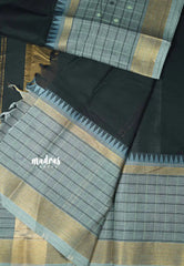 Korvai silk cotton Black with traditional checks big border