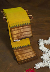 Dual Shade Yellowish Green - Karthigai Silk Cotton Bavanji with Temple Border - Best for Wedding Functions