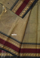 Brownish Grey - Karthigai silk cotton annam mango border with buttas