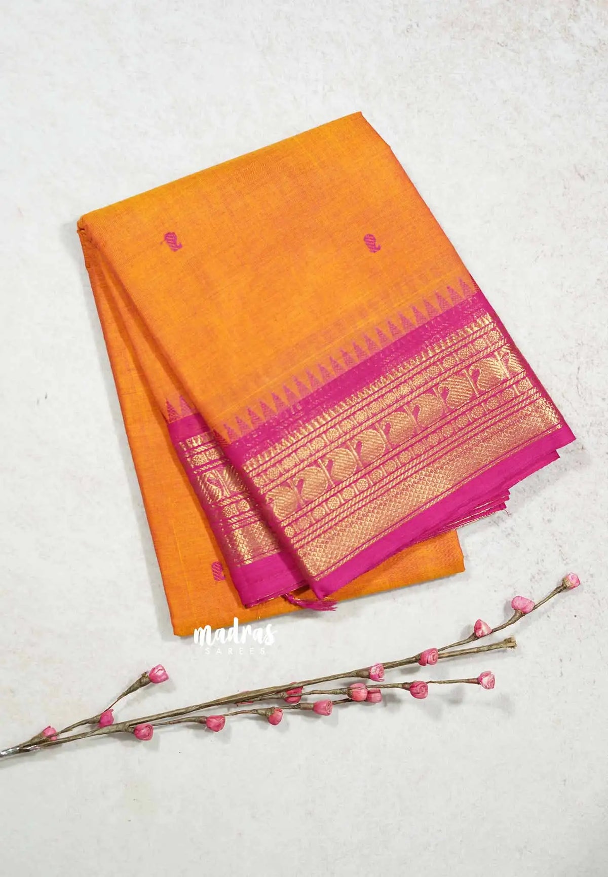Orange -  Karthigai silk cotton buttas with small mango boder