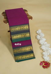 Magenta Glow -  Karthigai silk cotton rettapeta border mango with muthu kattam - Best for Wedding Functions