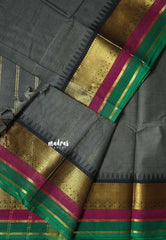 Charcoal Grey - Karthigai Silk Cotton Rudraksham and Multi Color Border - Best for Wedding Functions