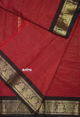 Dark Red - Karthigai Silk Cotton saree with Stripes Weaving - Best for Festive Wear
