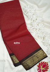 Dark Red - Karthigai Silk Cotton saree with Stripes Weaving - Best for Festive Wear