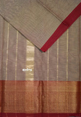 Pastel Brown - Karthigai silk cotton Plain Getti zari with Stripes in Border - Best for Small Functions