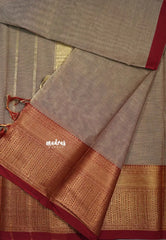 Pastel Brown - Karthigai silk cotton Plain Getti zari with Stripes in Border - Best for Small Functions