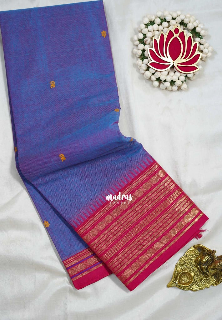 Dual Shade Lavender Blue - Karthigai Silk Cotton Body Multi Rudraksham with Buttas - Best for Temple Visit